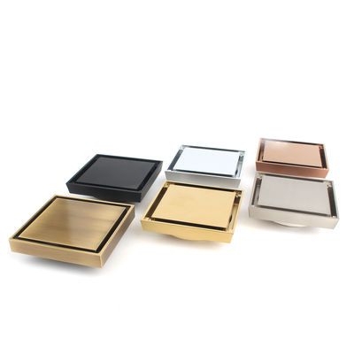 Hotel Washroom Shower Strainer Brushed Brass Floor Drain with Square Tile Insert