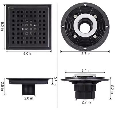 4inch 6inch Stainless Steel American Sink Drainage Square Floor Drain ABS Flange Base for Washroom