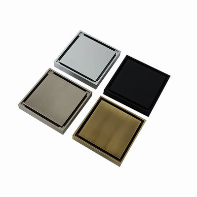 Hotel Washroom Shower Strainer Brushed Brass Floor Drain with Square Tile Insert