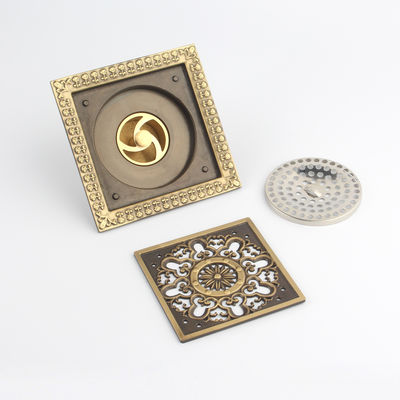 Modern 5-Inch Antique Brass Floor Drain Cover Concealed Square Design for Hotel Bathroom Anti-Odor Usage with Basin Accessory