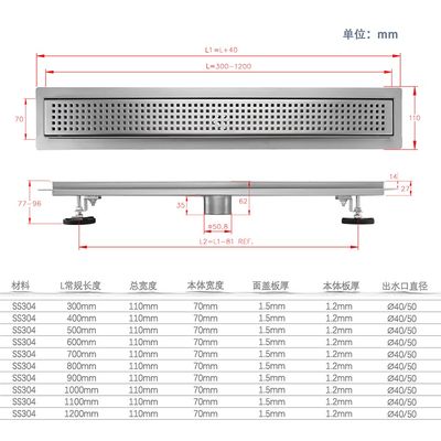 24-Inch Stainless Steel Long Floor Drain for Showers Design Genetic Material Polished
