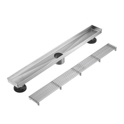 Modern Mesh Brushed Nickel Shower Floor Drain Long Stainless Steel Trap Factory Direct for Hotel Bathrooms