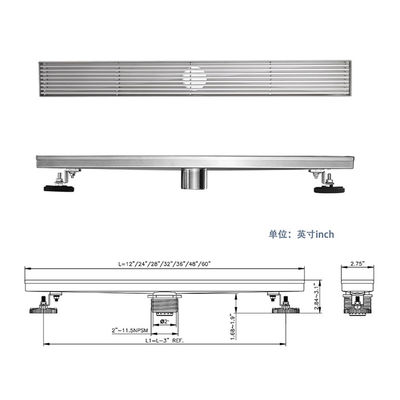 Modern Mesh Brushed Nickel Shower Floor Drain Long Stainless Steel Trap Factory Direct for Hotel Bathrooms