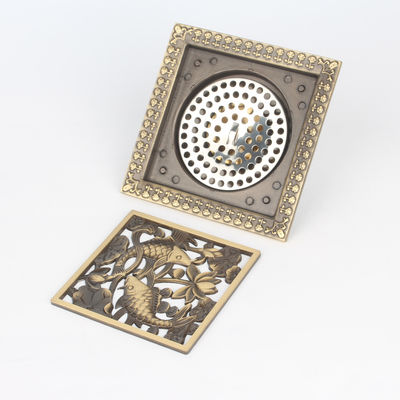 Factory Sale Modern Brass Antique Double Carp Lucky round Bathroom Square Floor Drain with Waste Strainer Function for Hotels