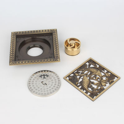 Factory Sale Modern Brass Antique Double Carp Lucky round Bathroom Square Floor Drain with Waste Strainer Function for Hotels