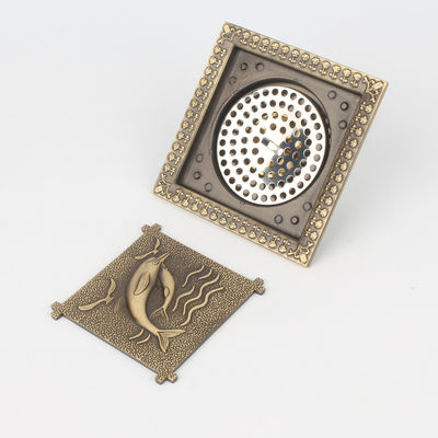 Anti Odor Function All-Brass Antique Dolphin Floor Drain with Deodorant Tile Insert Waste