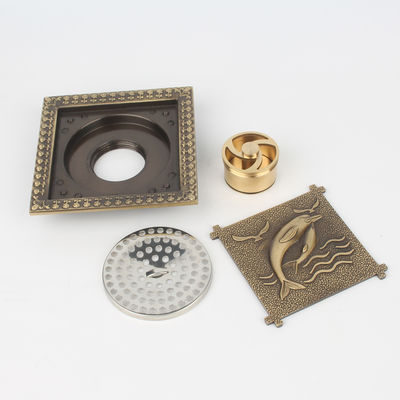 Anti Odor Function All-Brass Antique Dolphin Floor Drain with Deodorant Tile Insert Waste