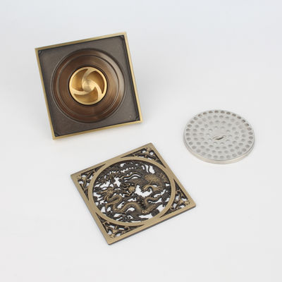 Antique Brass Square Floor Drain for Shower Basin Ground Drainer with Strainer Filter Drainage Clean for Hotel Bathroom Washroom