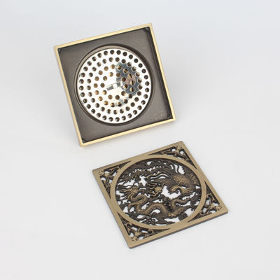 Antique Brass Square Floor Drain for Shower Basin Ground Drainer with Strainer Filter Drainage Clean for Hotel Bathroom Washroom