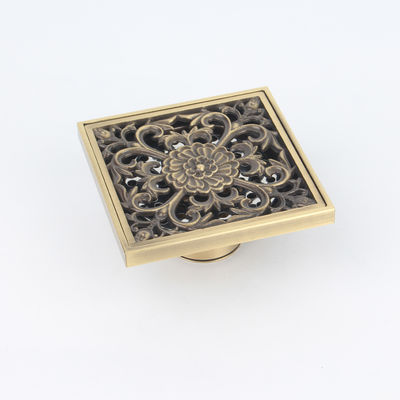4 Inch Brass Square Shower Drain with Strainer Style and Removable Cover Grid Grate
