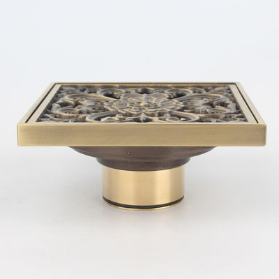 4 Inch Brass Square Shower Drain with Strainer Style and Removable Cover Grid Grate