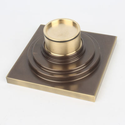4 Inch Brass Square Shower Drain with Strainer Style and Removable Cover Grid Grate