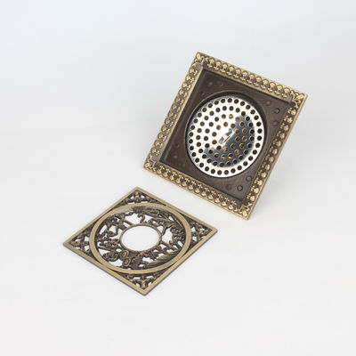 Hotel Usage BANGQI 120*120mm Square Antique Brass Floor Drain with Anti Odor Function